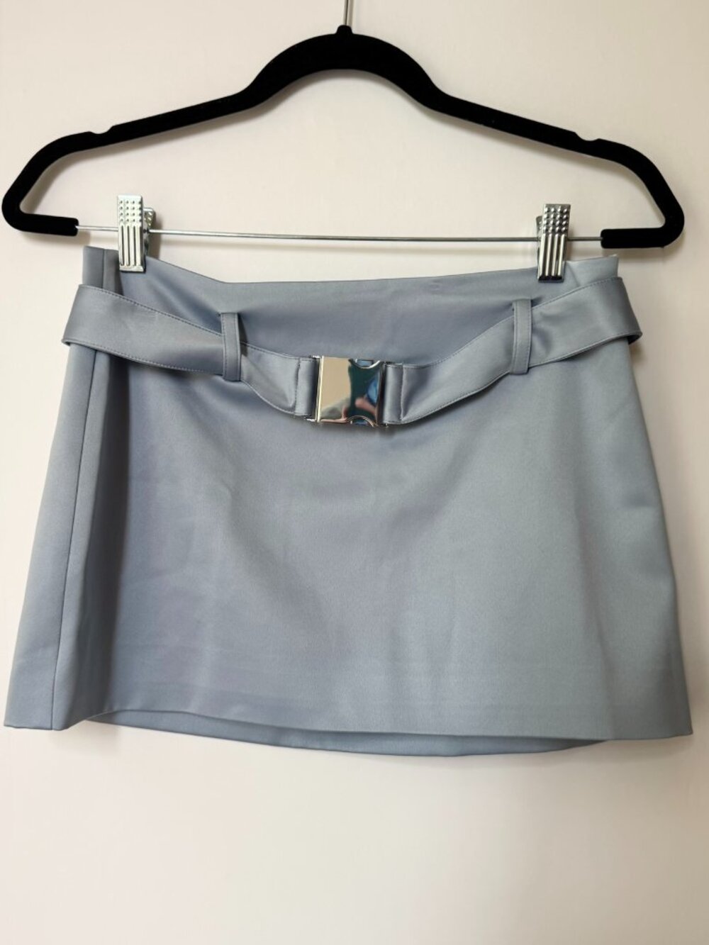 Reformation Carla Low Waist Belted Satin Mini Skirt Blue